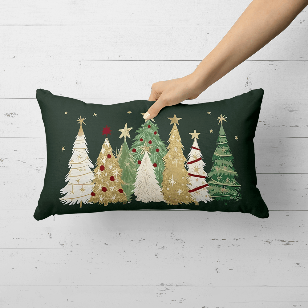Christmas Pillow Covers Set 2 Green Polyester 50x30cm Sofa Cushion Decor