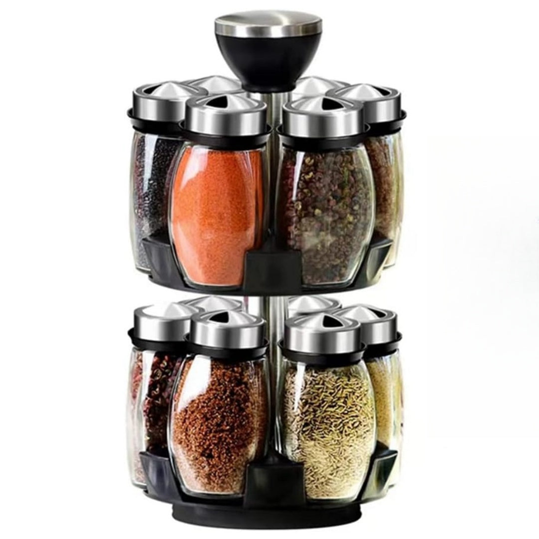 Rotating 12-Jar Spice Rack Organizer with Glass Jars for Kitchen Countertop