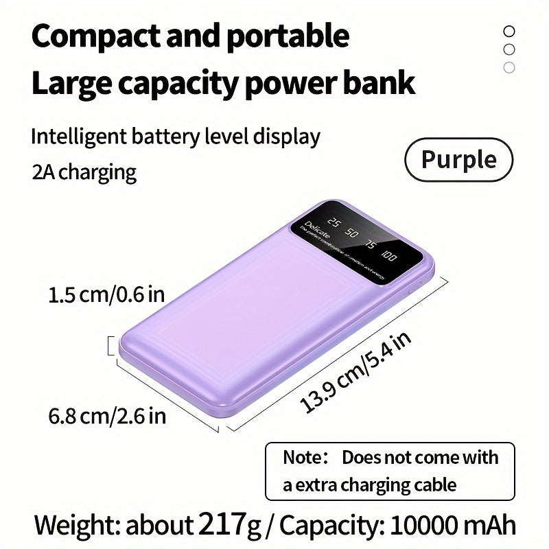 Портативный аккумулятор емкостью 20000mAh/10000mAh с LED-дисплеем, легкий и компактный. Совместим с устройствами iPhone/Android. Идеален для экстренных ситуаций.