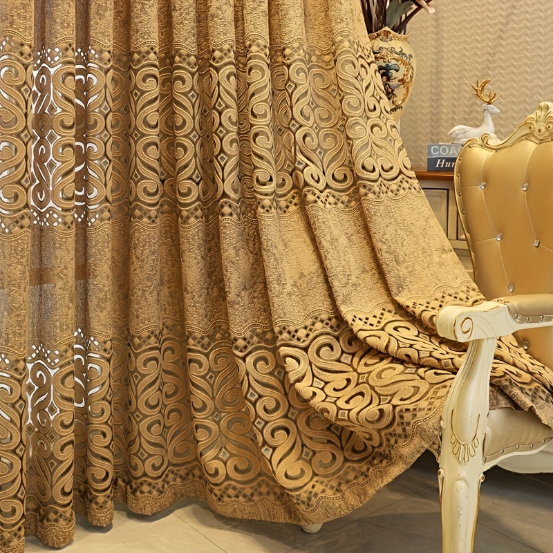 European Vintage Jacquard Curtain Thickened Fabric for Living Room Bedroom Window Decor