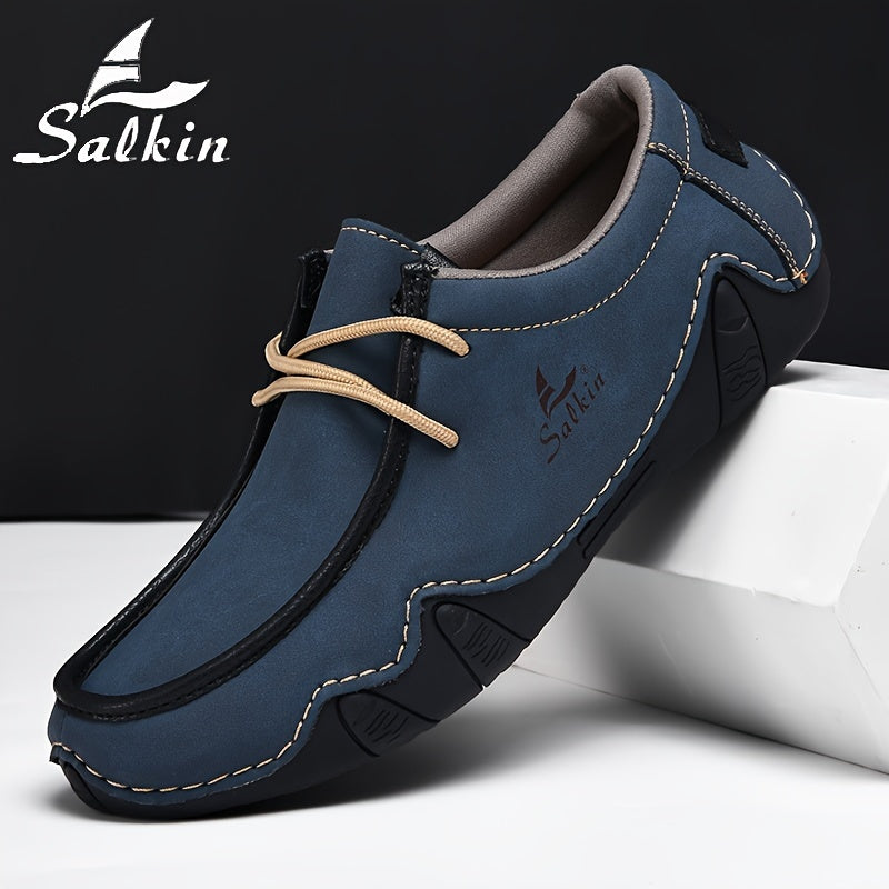 Men's Casual Loafers Leather Microfiber Low Top Comfortable Durable Lace-Up Shoes