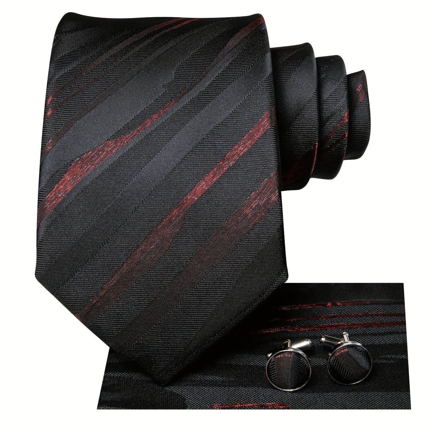 Men's Classic Necktie Set 160cm with Matching Hanky and Cufflinks for Business and Formal Events