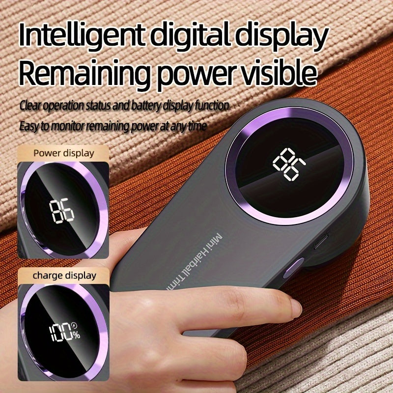 Rechargeable USB Lint Remover Ball Fabric Shaver Trimmer with Power Display for Home Travel and Grooming
