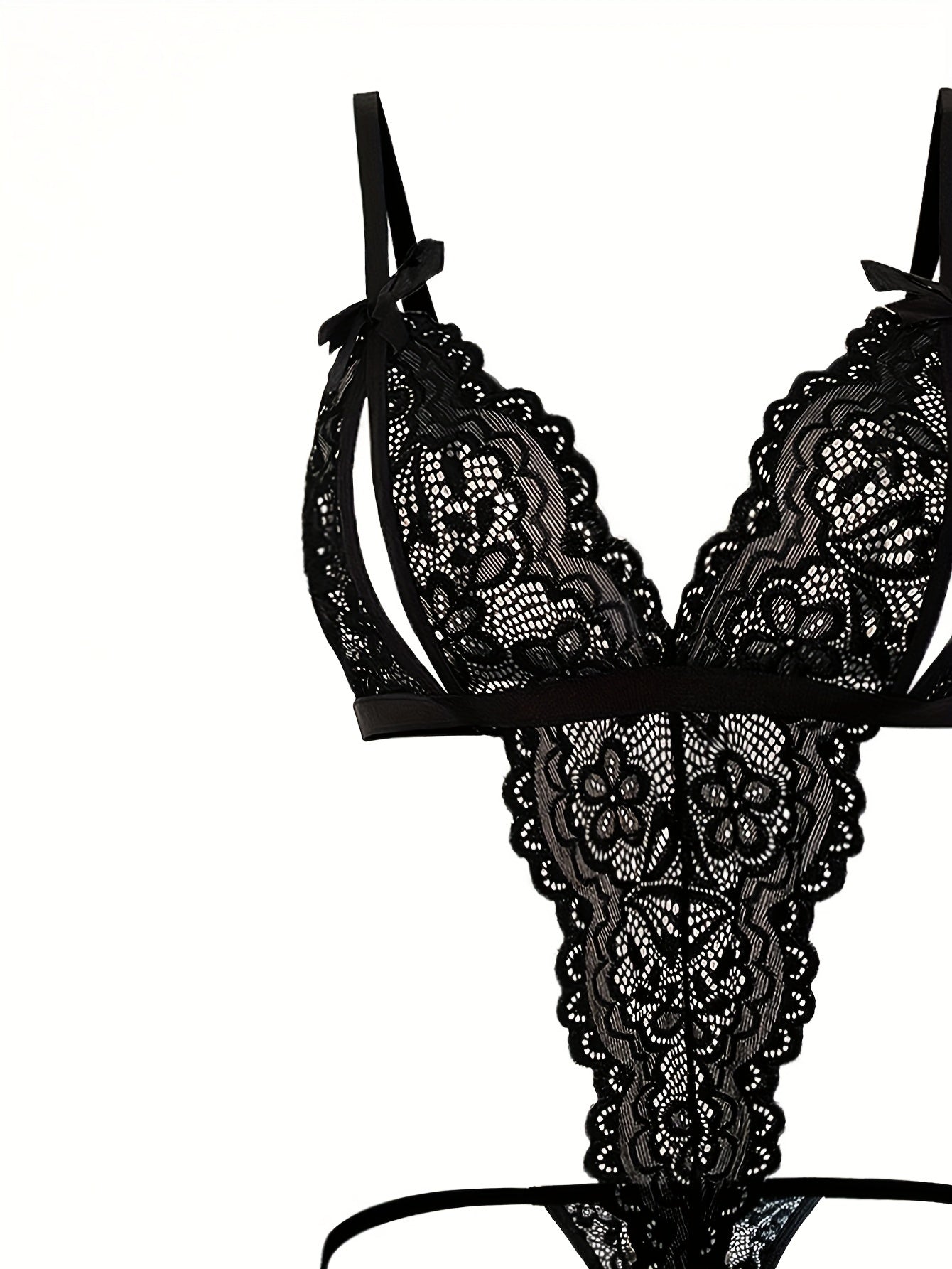 Backless Lace Bodysuit with Bow and Open Crotch Lingerie Set