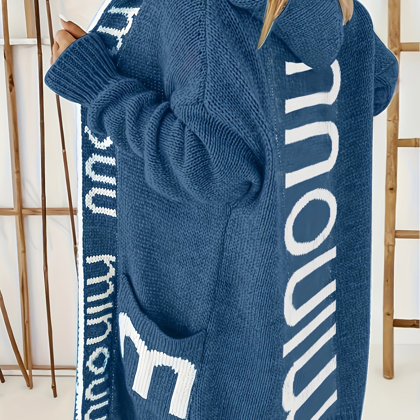 Women's Pullover Hoodie with Bold Letter Print, Teal, Front Pockets