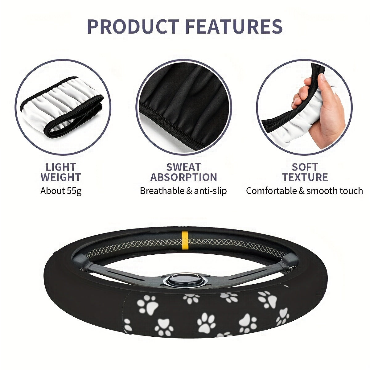 Pet Steering Wheel Cover 38.1cm Polyester Anti-Slip Interior Decor