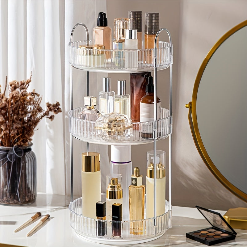 Adjustable Multi-Layer Makeup Organizer with 360° Rotation Transparent PET Storage for Perfume Lipstick Foundation