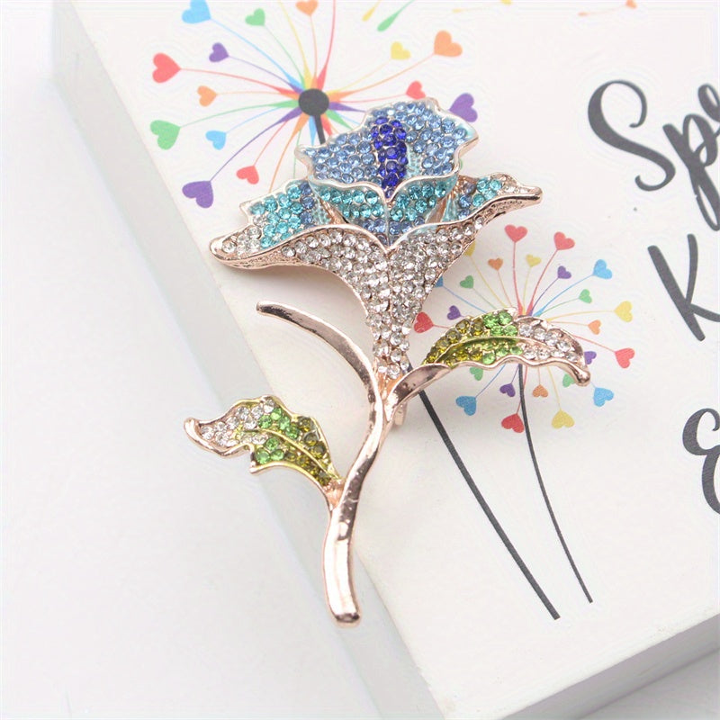 Rhinestone Rose Brooch Floral Jewelry for Sweater and Skirt Accessories