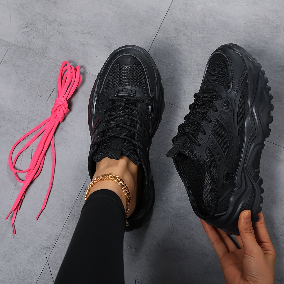 Women's Chunky Sneakers Lightweight Casual Shoes Black White Slip-On