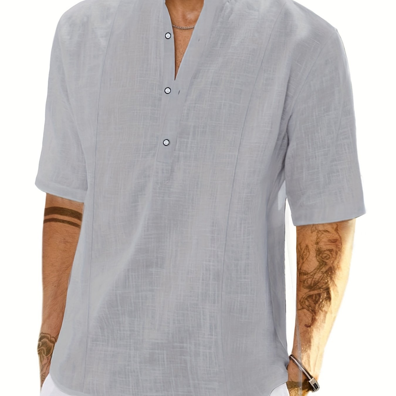 Мужская льняная хлопковая рубашка Henley темно-синего цвета для лета, повседневная, свободного кроя, увеличенного размера