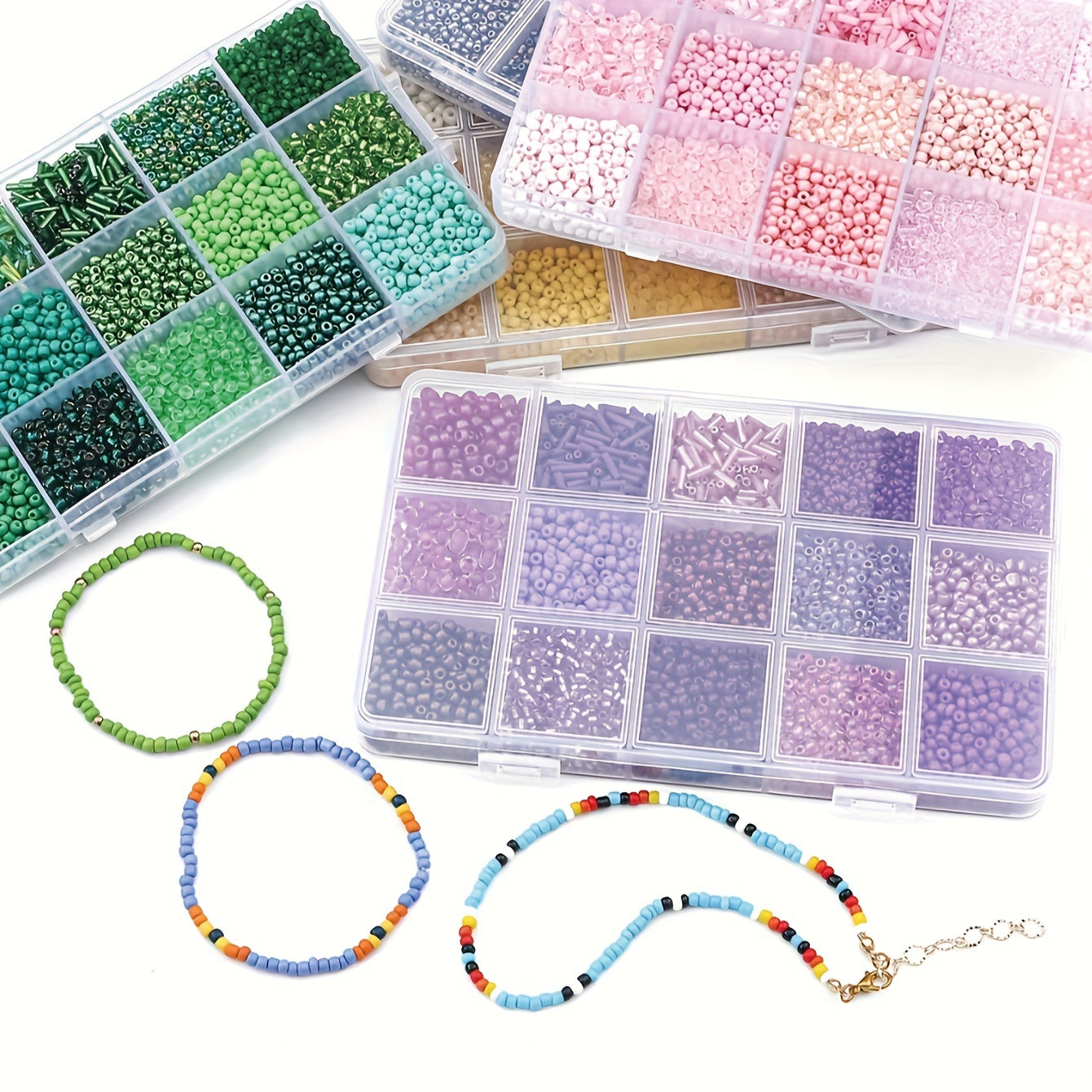 Jewelry Making Kit with Solid Color Rice Beads Tube Beads and Glass Beads