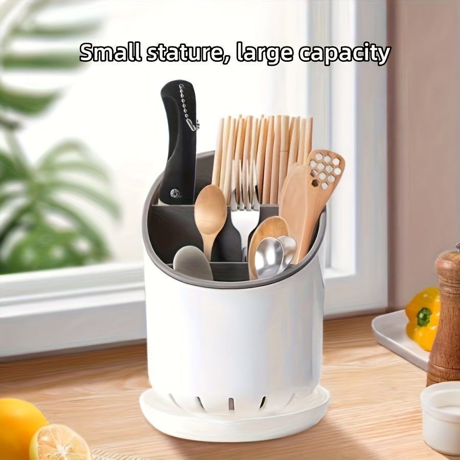 Set of 2 Plastic Kitchen Utensil Holders with Drainage and Flatware Organizer