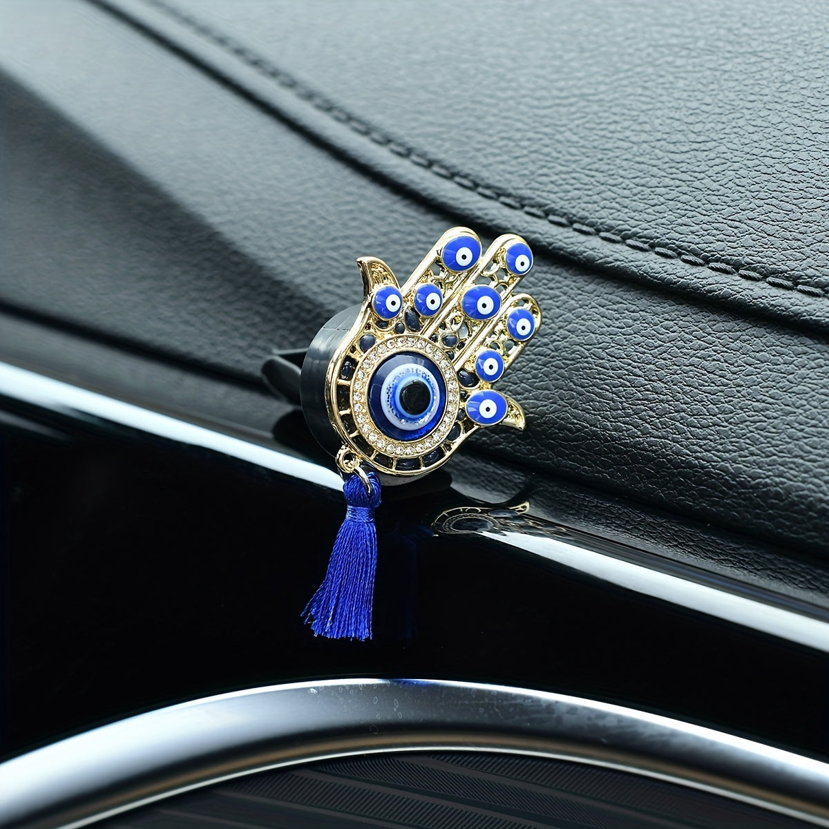 Car Air Freshener Vent Clip Hamsa Hand Emblem Tassel No Fragrance Stylish Auto Accessory