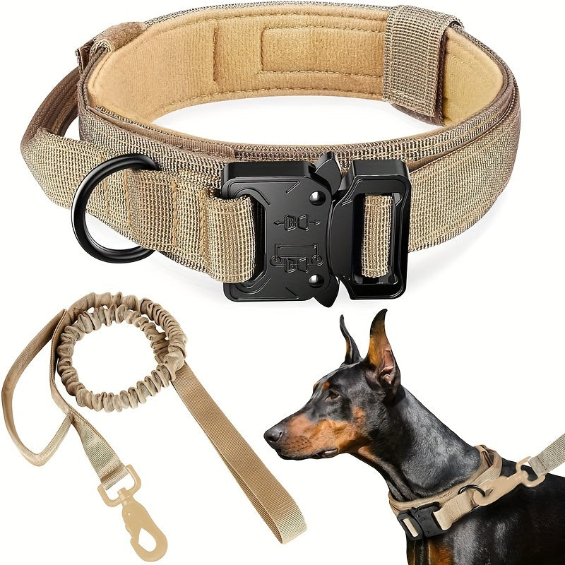 Collar táctico ajustable para perros con asa de control, hebilla de metal pesado para perros medianos y grandes