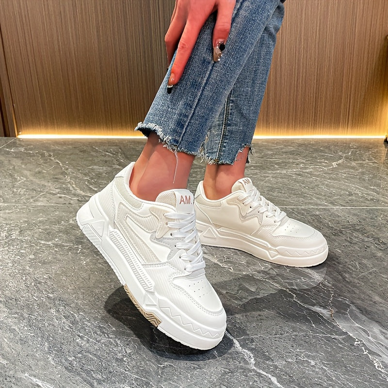 Women's Colorblock Casual Sneakers Lace-Up Platform Skate Shoes
