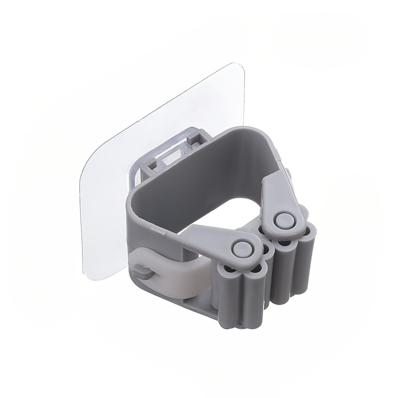 Organizador de pared para sujetar trapeadores y mopas de plástico gris para baño y lavandería