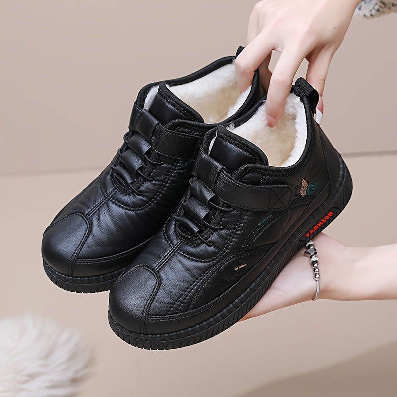 Women’s Thermal Fleece-Lined Slip-On Boots Black Casual Winter Shoes