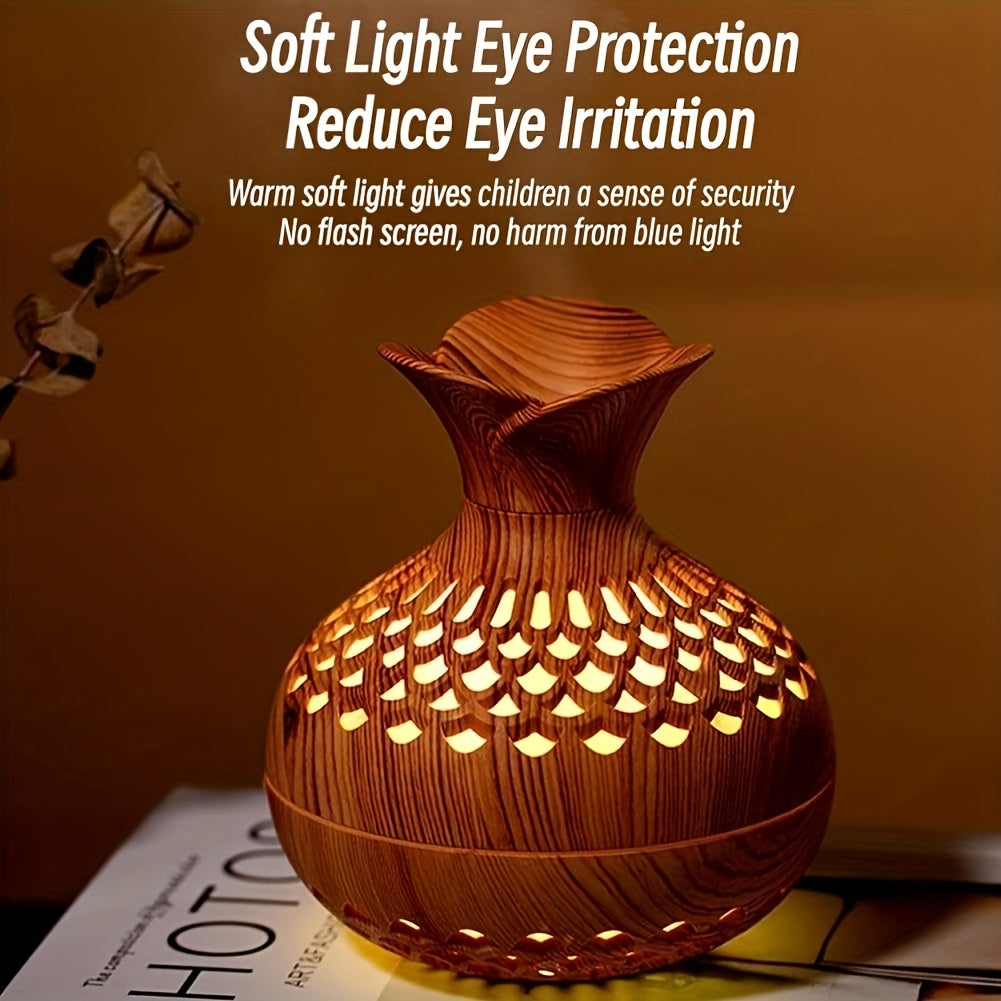 Wood Grain Cool Mist Humidifier USB Powered 10oz Air Quality Home Office Car