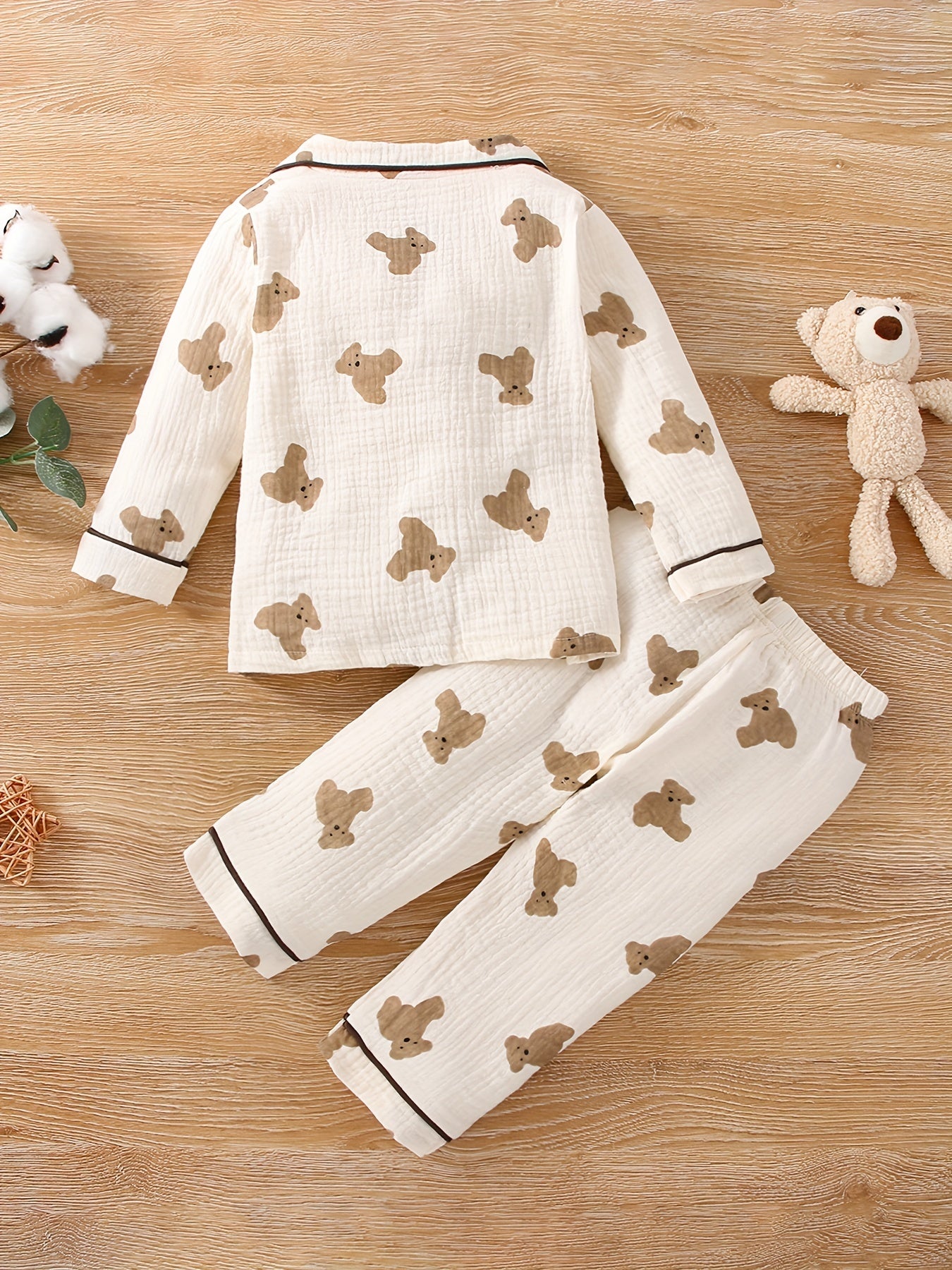Boys Fall Winter Cotton Long Pant Set with Bear Print Casual Kids Pajama Set