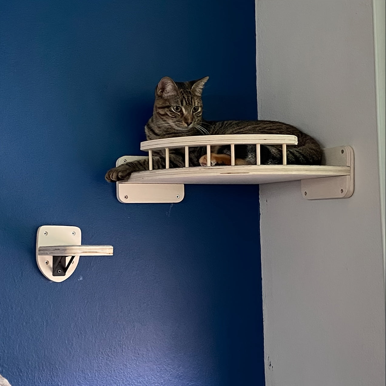 Wall-Mounted Cat Perch Made of Solid Wood for Climbing and Lounging