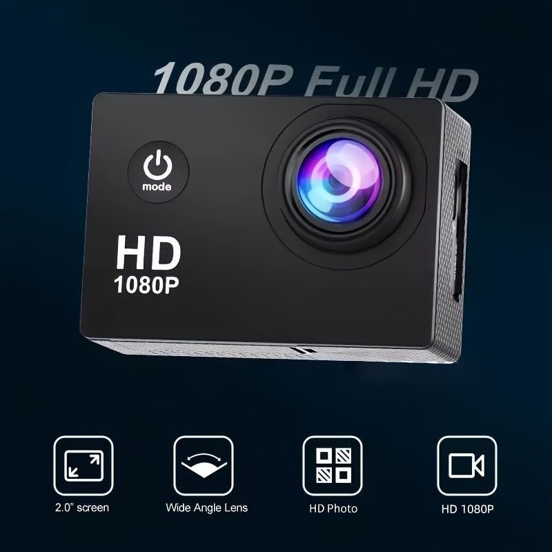 HD Sports Action Camera 1080P with Image Stabilization Wide Angle Lens Manual Exposure