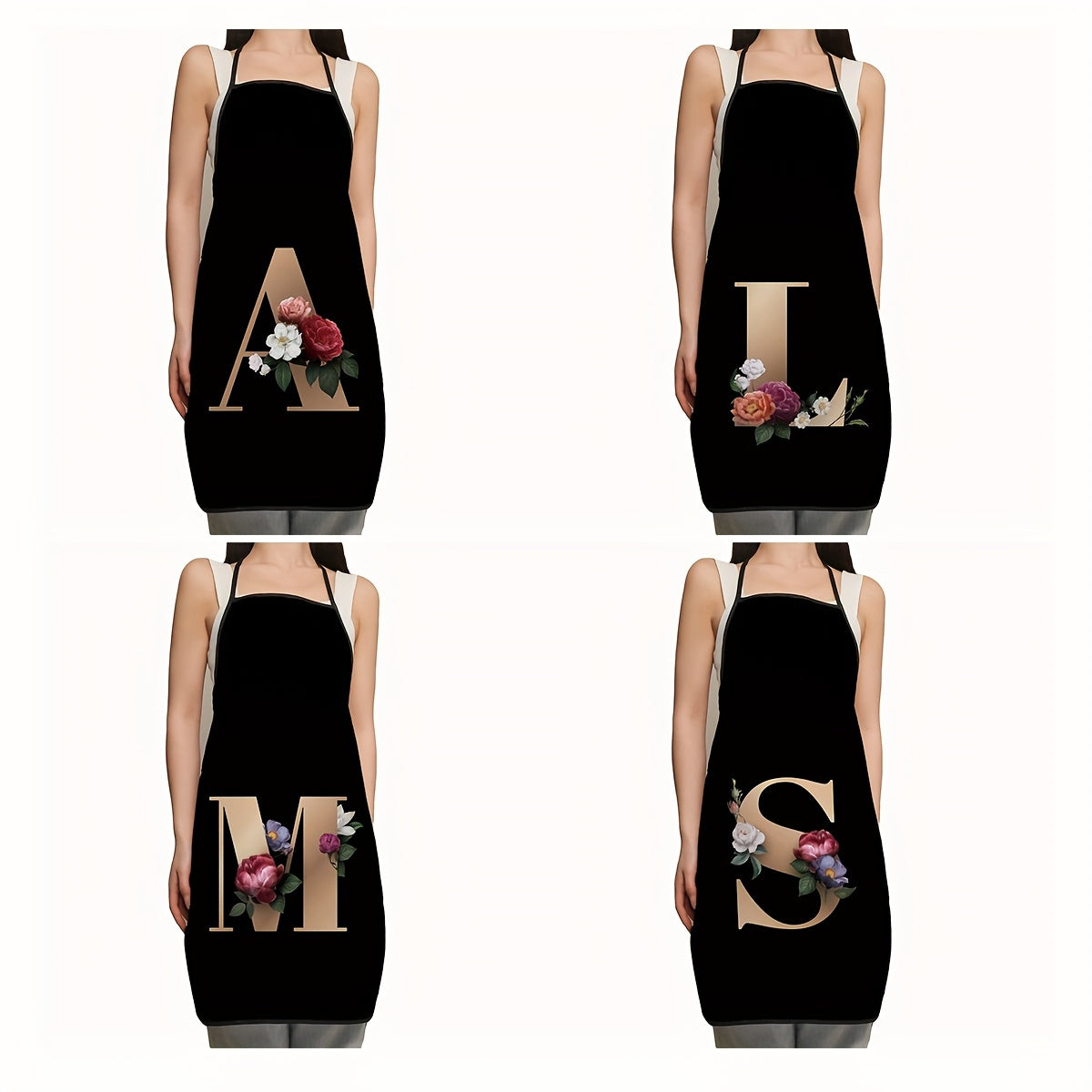 Polyester Apron with Adjustable Suspenders and Letter Flower Pattern for Restaurant Waiters and Chefs