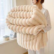 Cozy Champagne Plush Double-Layer Throw Blanket for Couch Bed and Travel