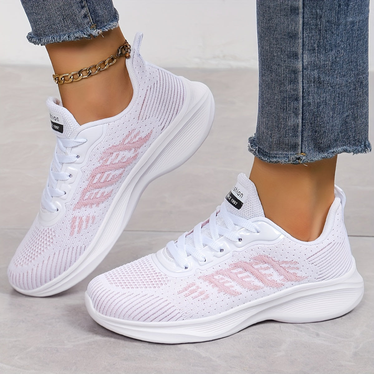Women's Breathable Knit Sneakers Casual Low Top Running Shoes White