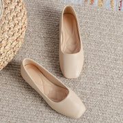 Zapatos planos beige de mujer tipo Mary Jane sin cordones con punta cuadrada suela de goma sintética