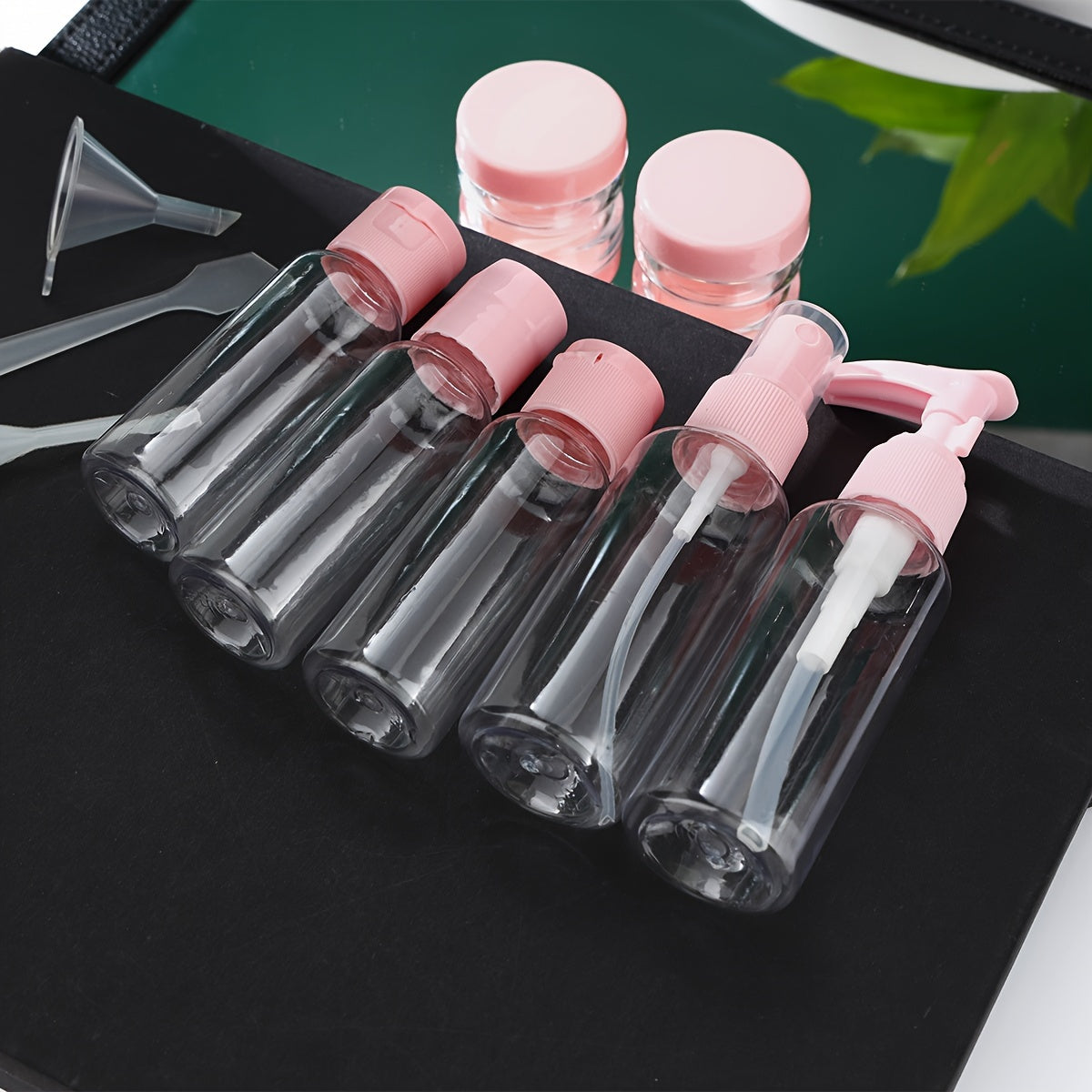 Travel Size Refillable Bottle Set with 10 Empty Plastic Toiletry Bottles and Accessories