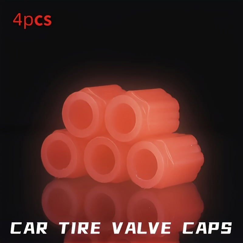 Universal Glow in Dark Tire Valve Stem Caps 4 Pack Fluorescent Rubber Car Bike Motorcycle