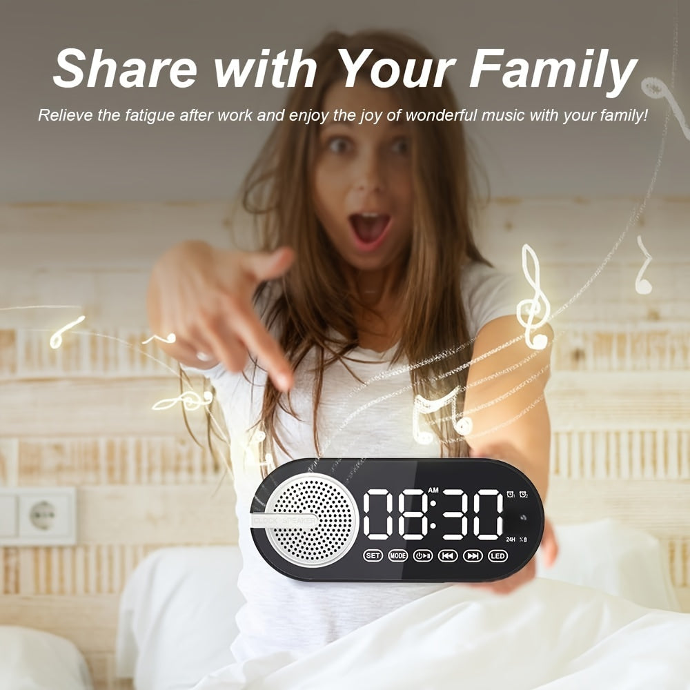 Беспроводная колонка с LED-зеркальным дисплеем, будильником, ярким атмосферным освещением, мощным басом, FM-радио, зарядкой через USB, одним динамиком, не водонепроницаемая, с перезаряжаемой батареей.