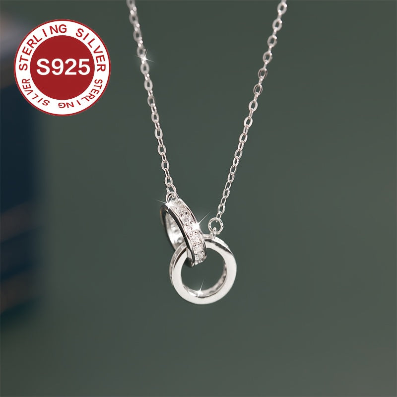 Sterling Silver Double Halo Necklace Kubik Zirkoniyoq Oq Oltin bilan qoplangan Hippoallergik Clavicle zanjiri