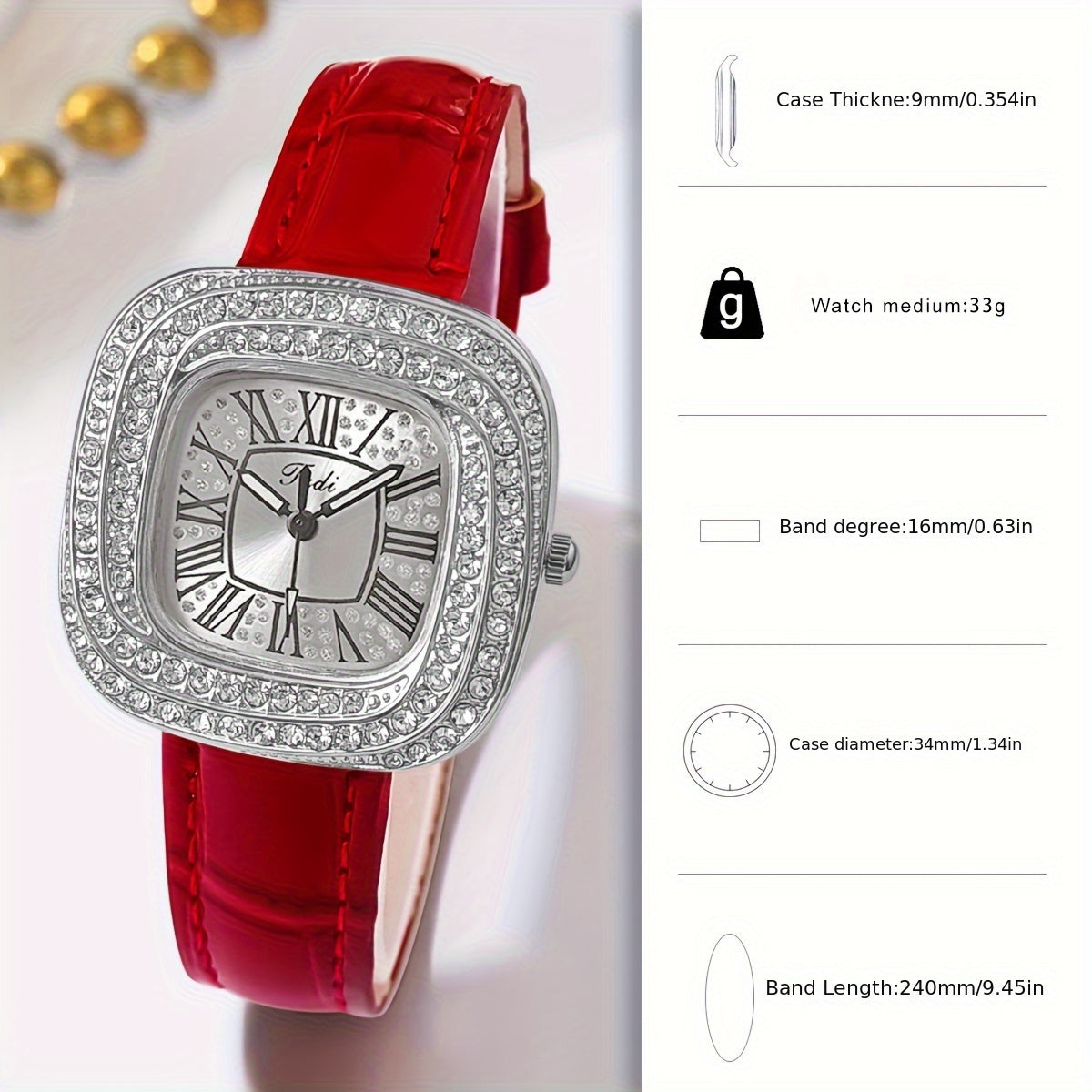 Women's Quartz Watch Square Face PU Leather Strap Alloy Pointer Gift for Mom or Girlfriend