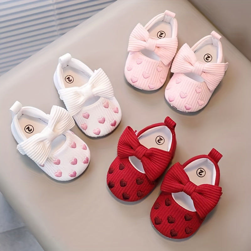 Infant Girls Shoes Bow-Knot Mary Jane Solid Fabric Slip-On Non-Slip Soft Sole