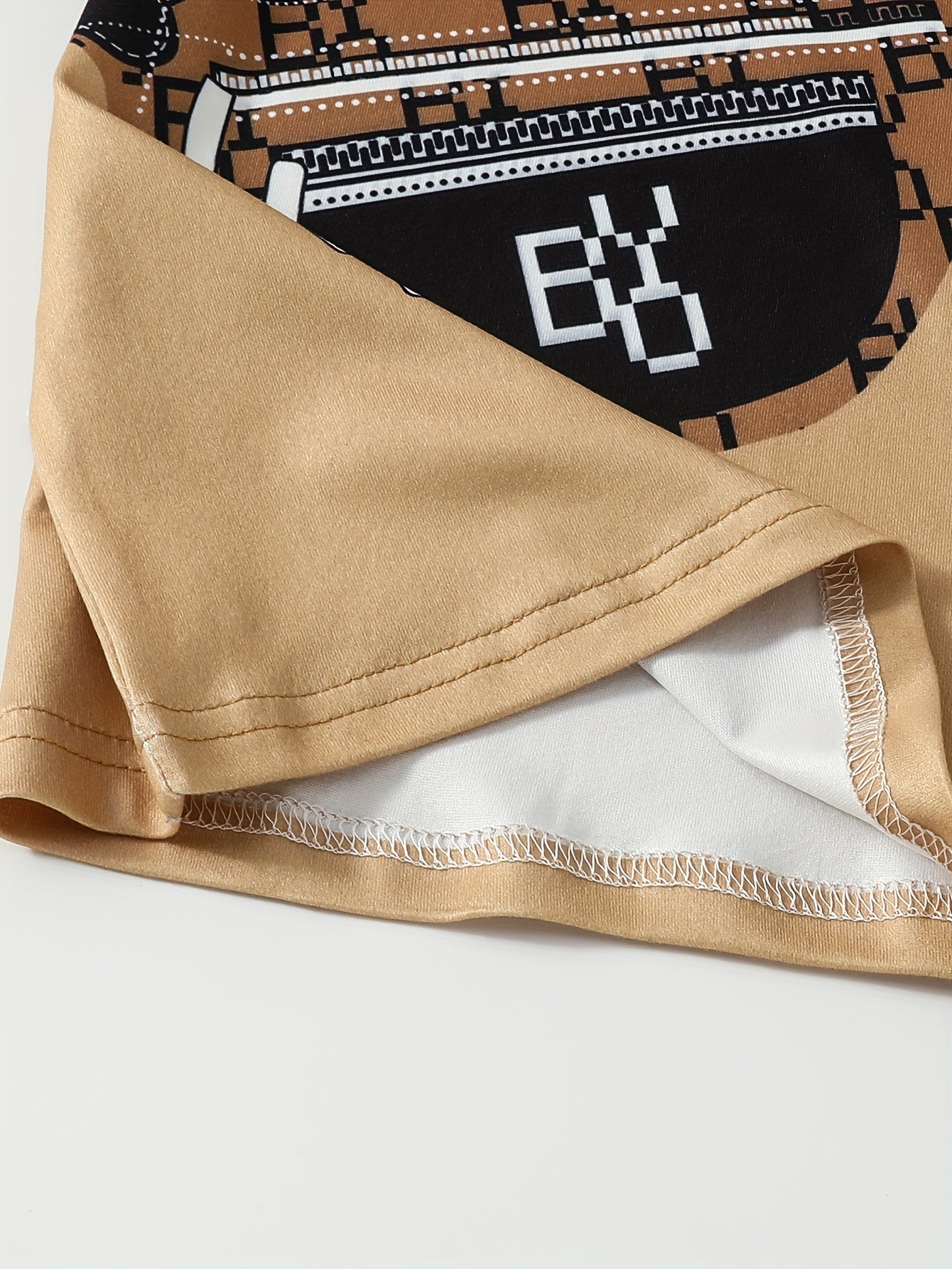 Boys Summer Outfit Set Beige T-Shirt Leopard Print Chest Bag Shorts Casual Polyester