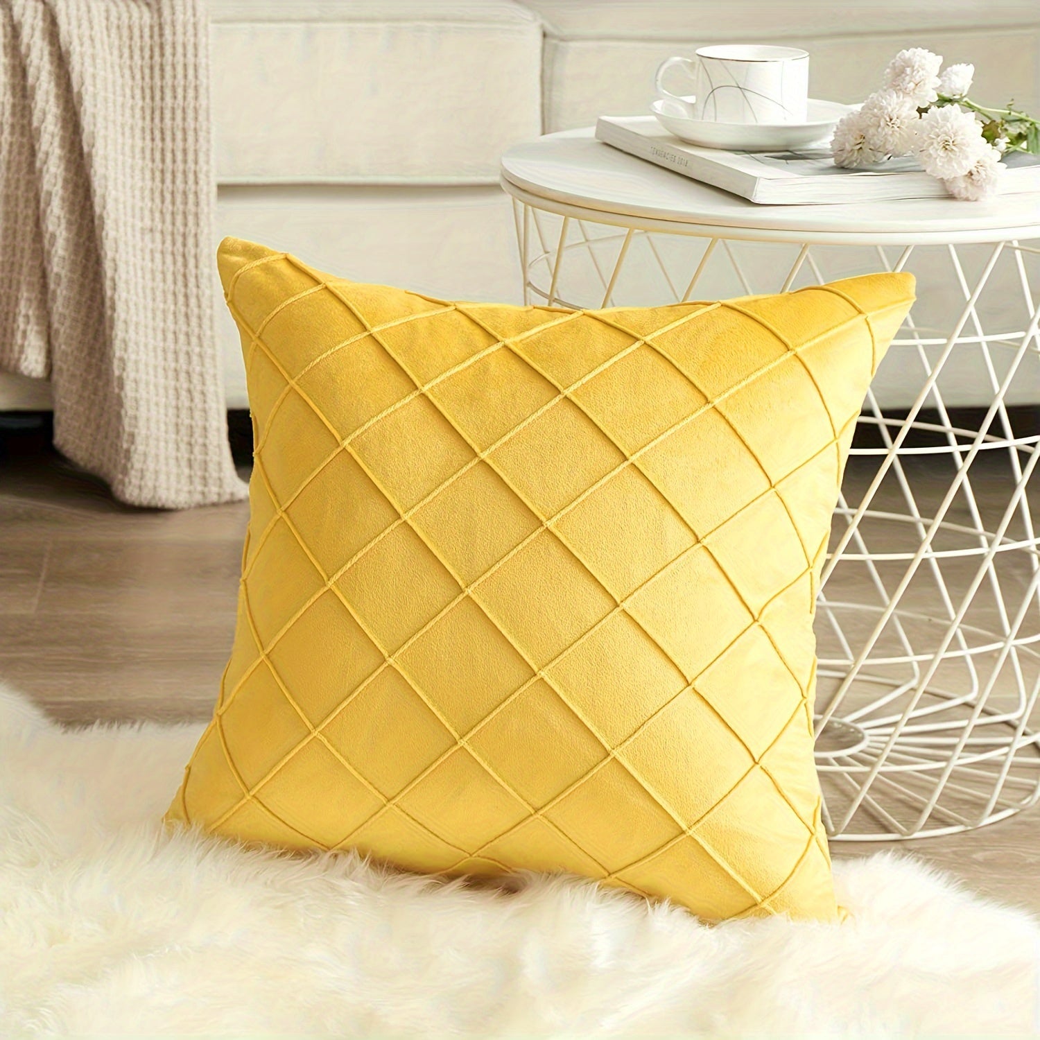 Argyle Polyester Velvet Throw Pillow Cover for Sofa Couch Living Room Decor