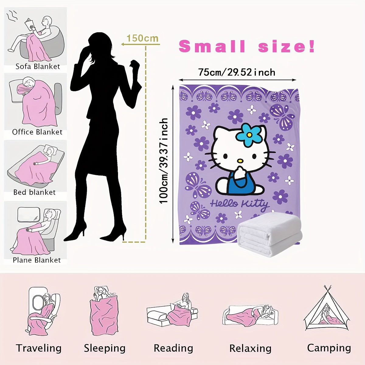 Plush Blanket Flannel Throw for Bedroom Office Travel Pink or Purple