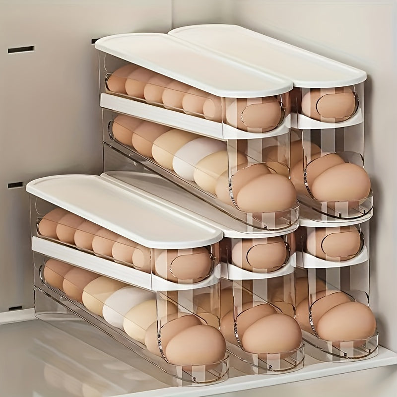 Caja de almacenamiento de huevos con ruedas y ahorro de espacio, organizador de plástico para nevera