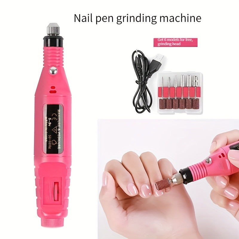 Electric Nail Drill Kit with 6 Sanding Bands and Nail Art Pen for Manicure and Pedicure