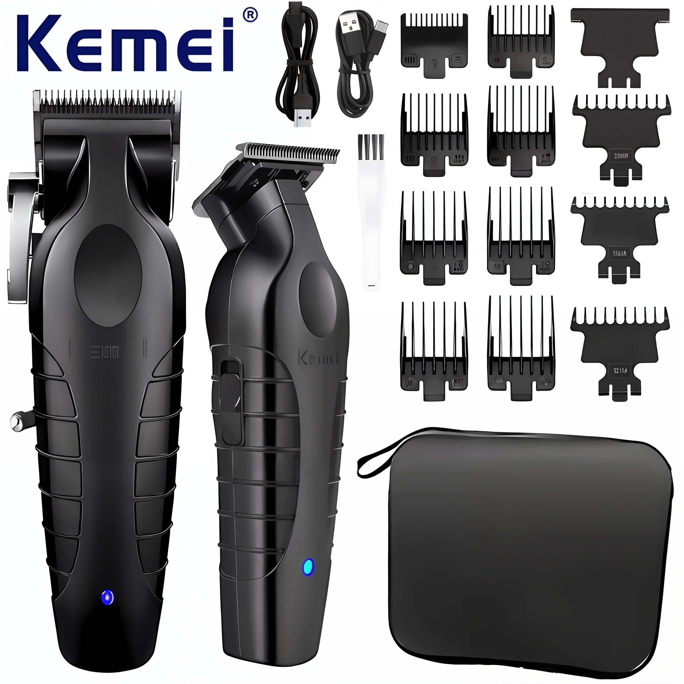Профессиональный беспроводной электробритвенный набор Kemei с лезвием 0 мм, USB-зарядкой и противоскользящей текстурой