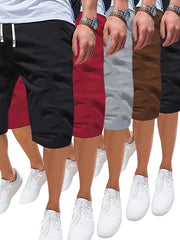 Erkaklar uchun katta o'lchamdagi kundalik shortlar, polyester, chiziqli cho'ntaklar, yengil to'qilgan, qora, burgundy, kulrang, jigarrang, bej