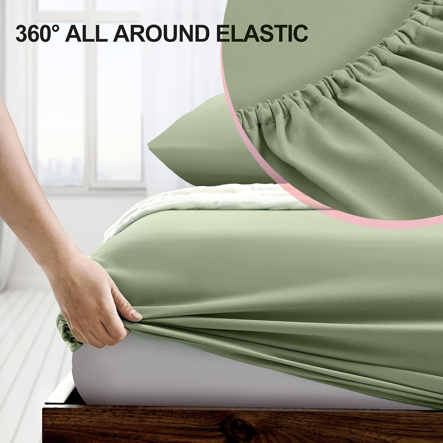 Sábana ajustada verde de microfibra transpirable con bolsillos profundos para todos los tamaños de cama