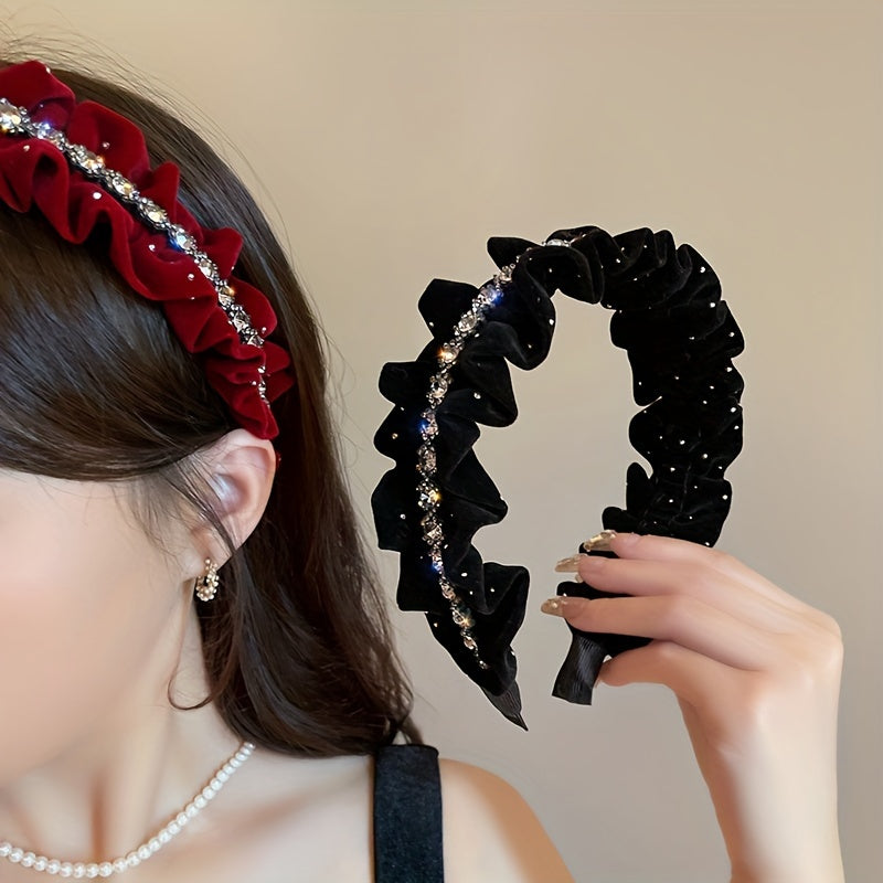 Black Velvet Headband with Rhinestones for Weddings and Formal Events