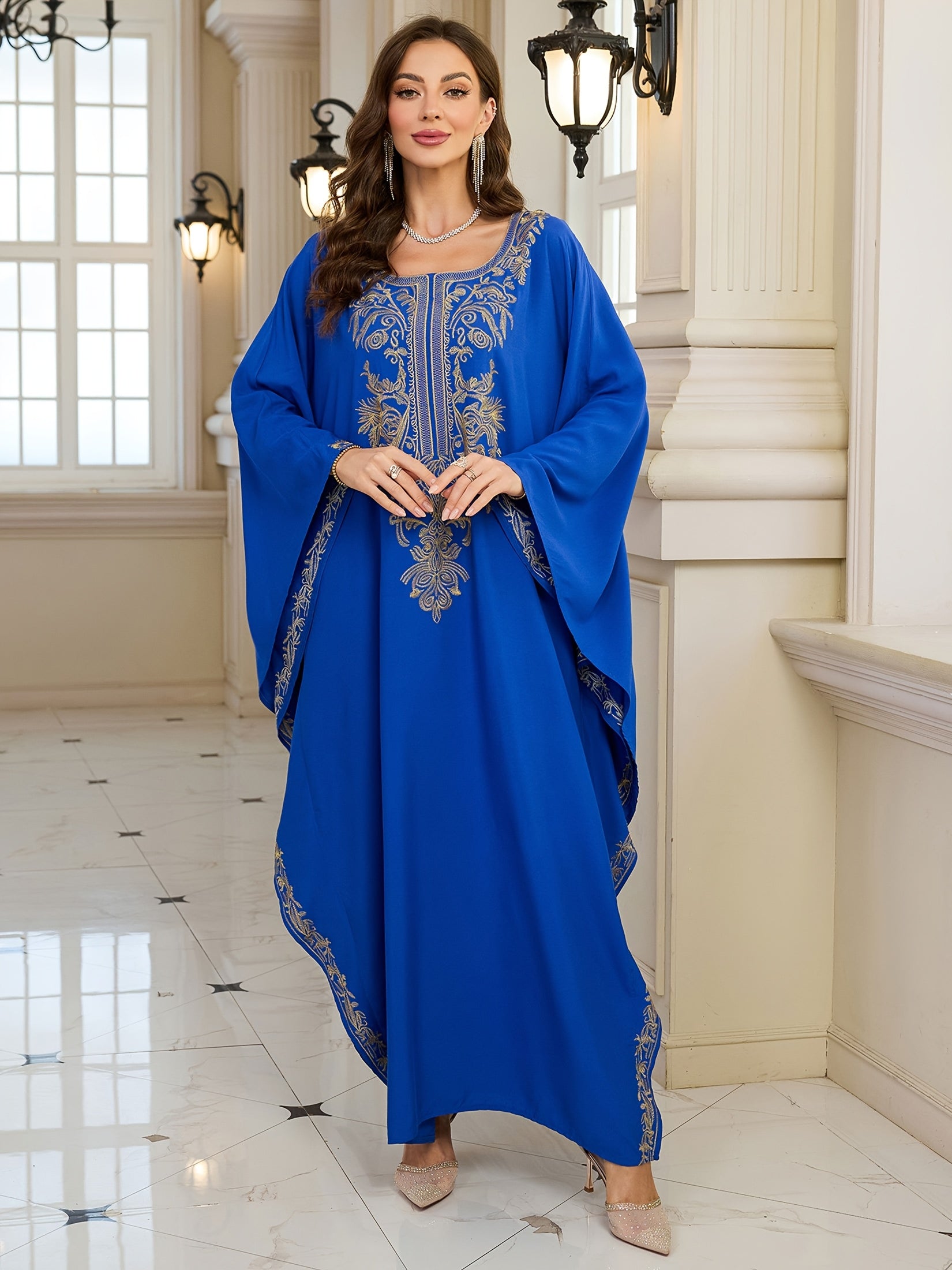 Women's Embroidered Viscose Kaftan Long Sleeve Loose-Fitting Beachwear