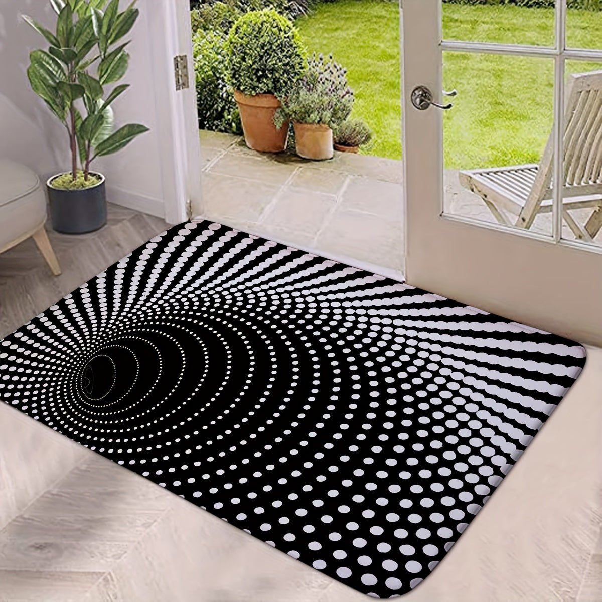 Rectangular Welcome Mat Non-Slip 3D Black Hole Pattern Indoor Outdoor
