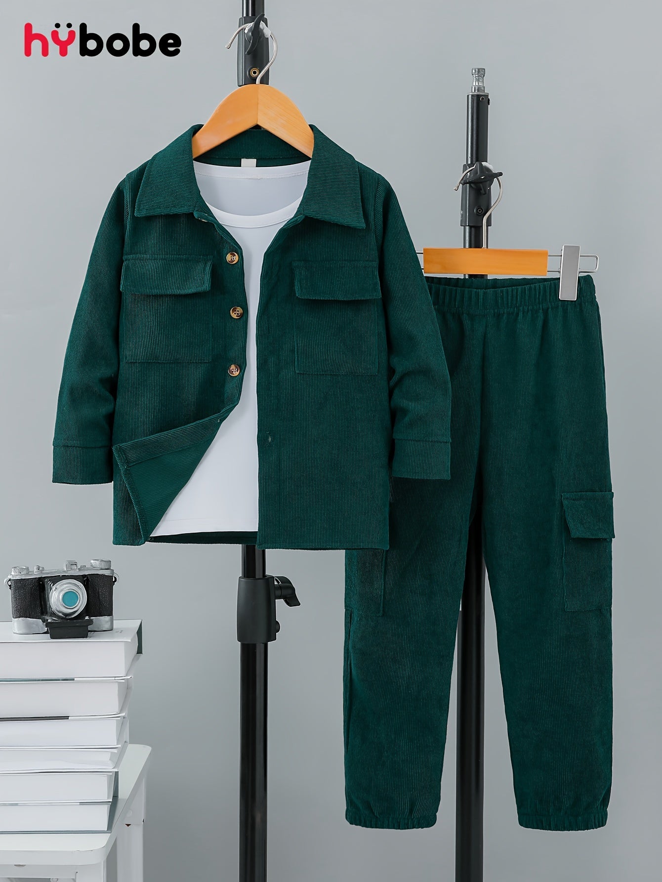 O'g'il bolalar uchun kuzgi paxta ko-ord to'plami, uzun qo'l ko'ylak, yuk sumkasi, kundalik ochiq havoda kiyim