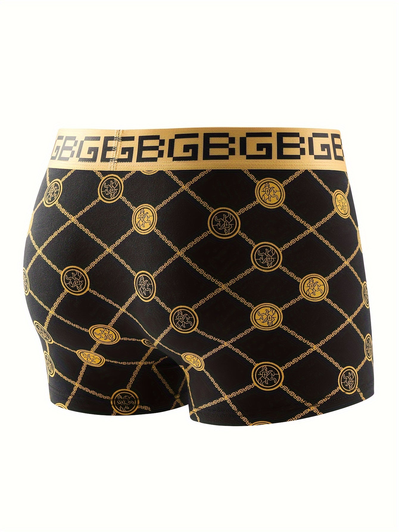 Men's Boxer Briefs Set of 4 Black and Gold Print Breathable Polyester Spandex