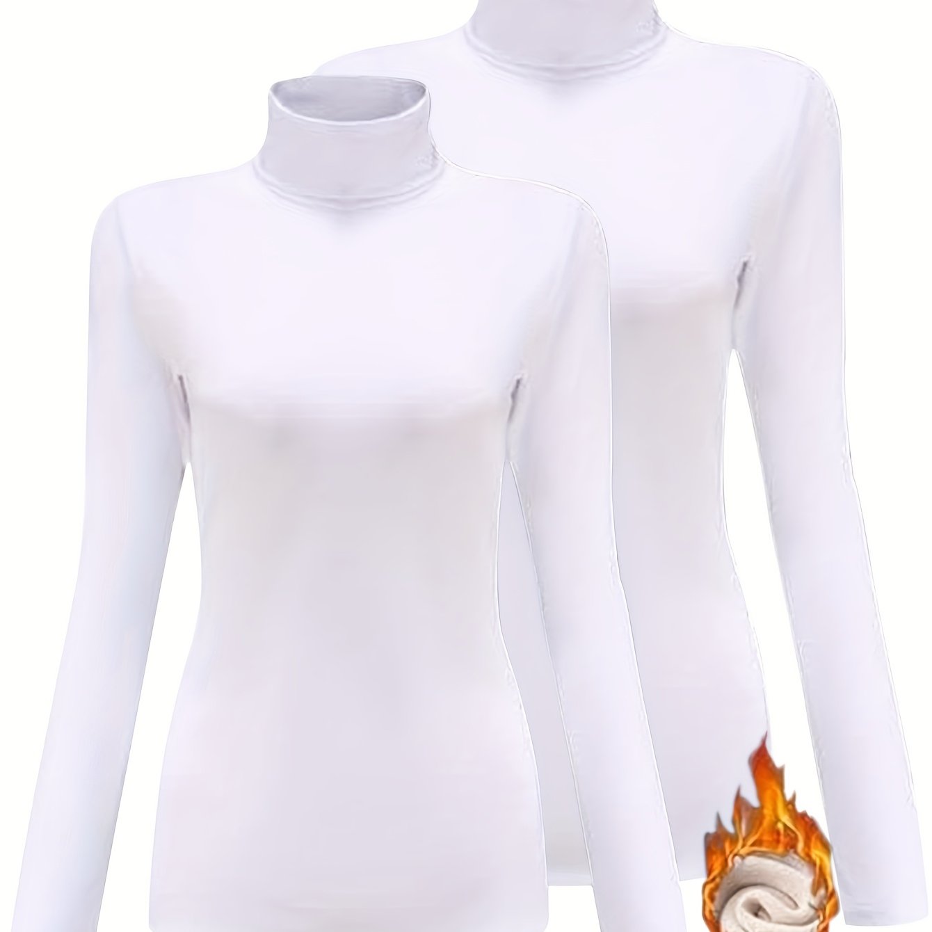 Plus Size Women's Fleece-Lined High Neck Long Sleeve T-Shirt Fall Winter Set