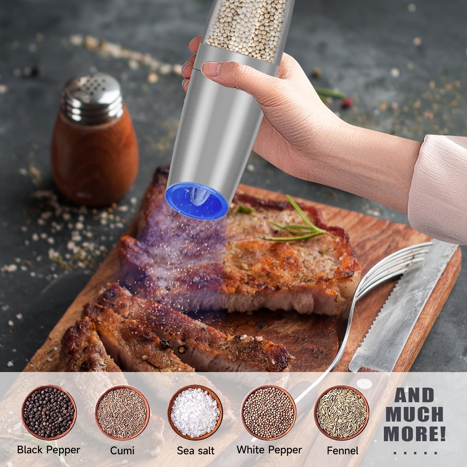 Elektr pechene va tuz maydalagich to'plami, sozlanadigan qattiq, zanglamaydigan po'latdan, batareyali